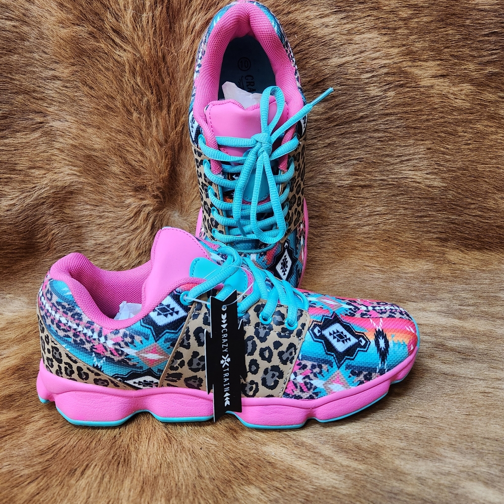 NEW CRAZY TRAIN AZTEC CHEETAH PINK SNEAKER WOMENS SIZE 10